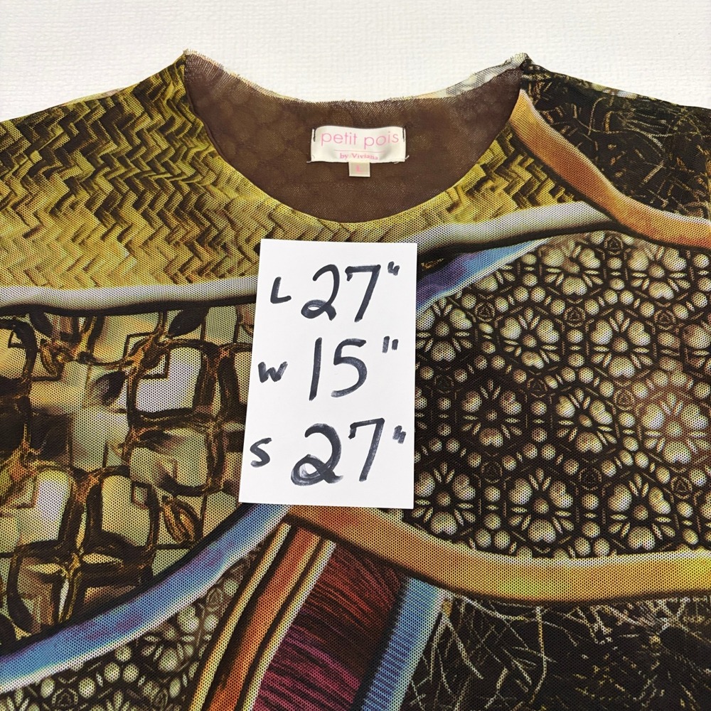 y2k Petit Pois by Viviana Mesh Top Abstract Geometric Print L Multi - Picture 10 of 10